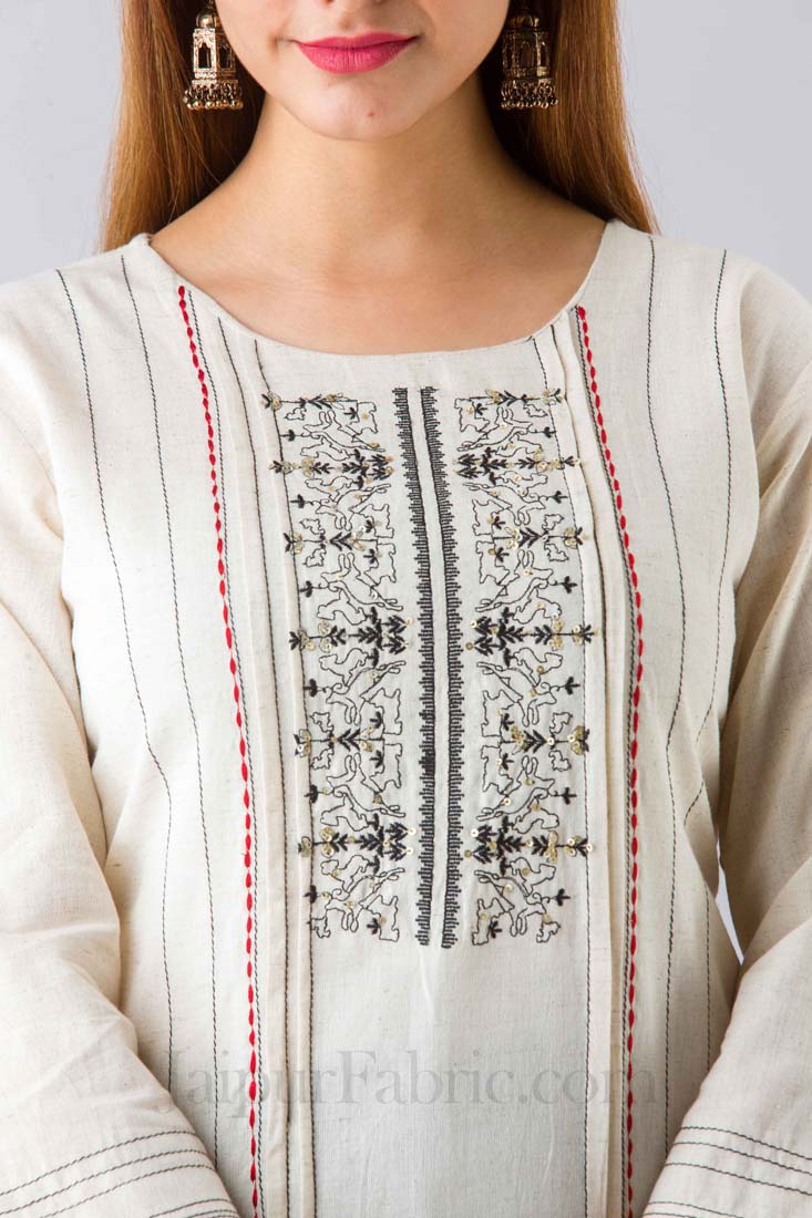 Women White Cotton Kurti