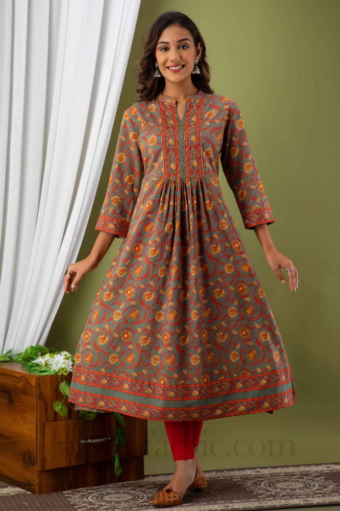 Women Colorful Cotton Flared Kurti