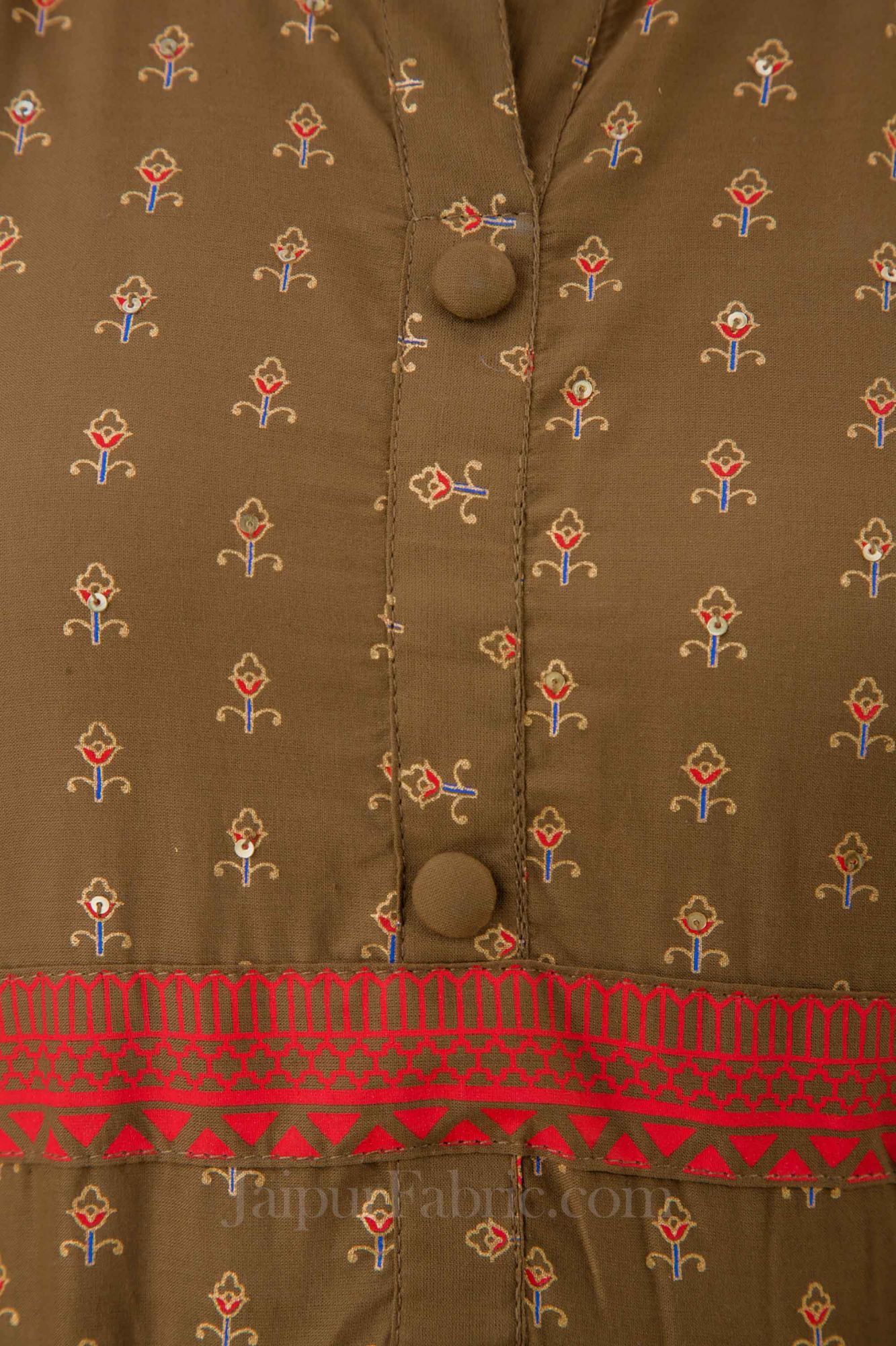 Women Brown Cotton Long Flared Kurti