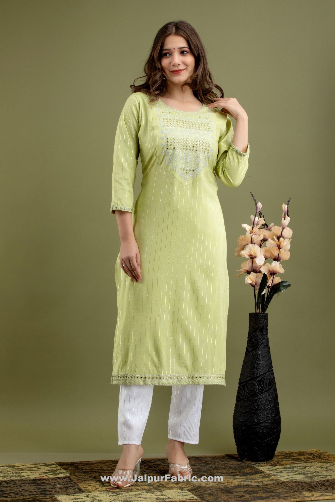 Women Sea Green Cotton Kurti with Pant