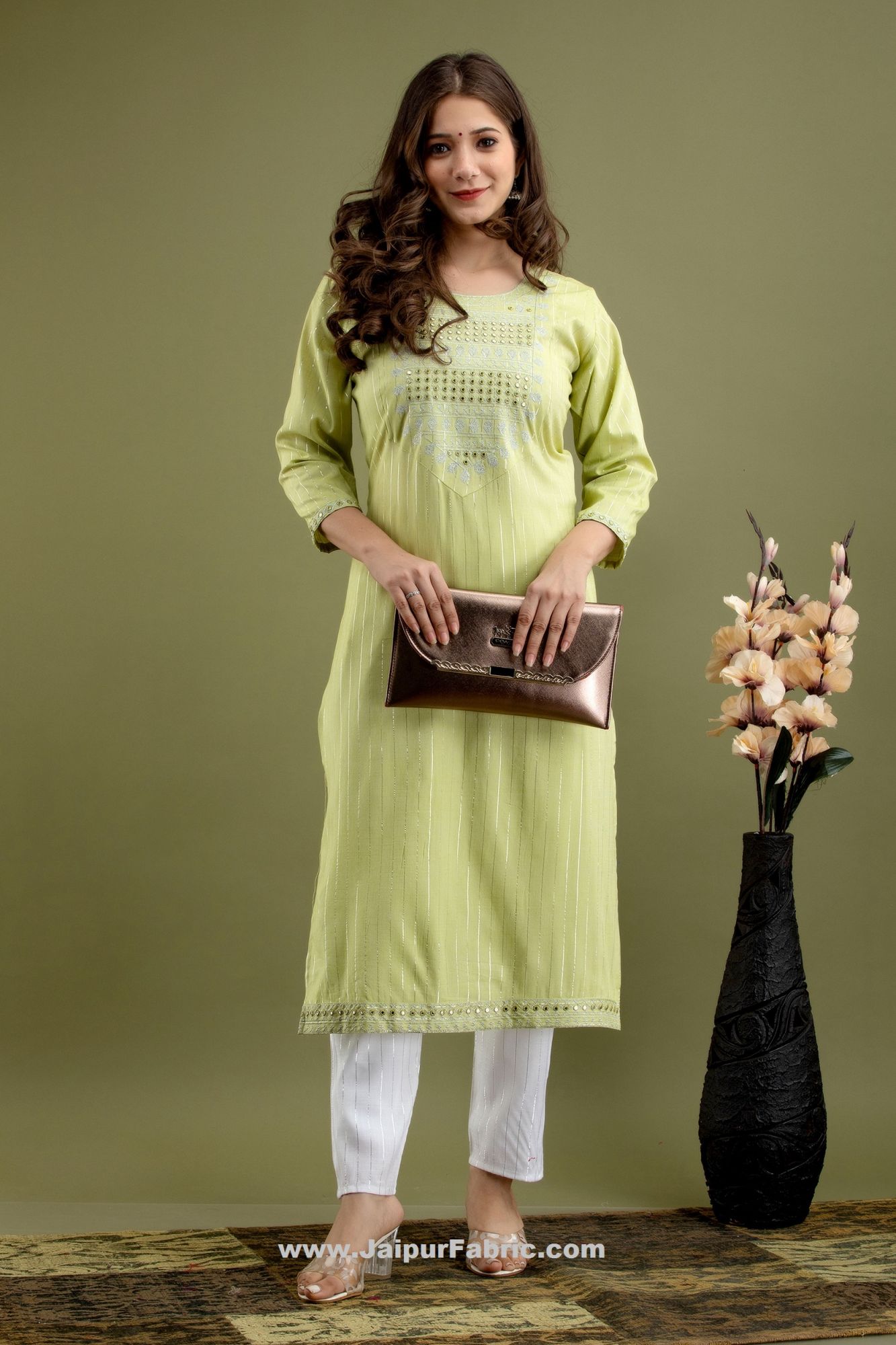 Women Sea Green Cotton Kurti with Pant