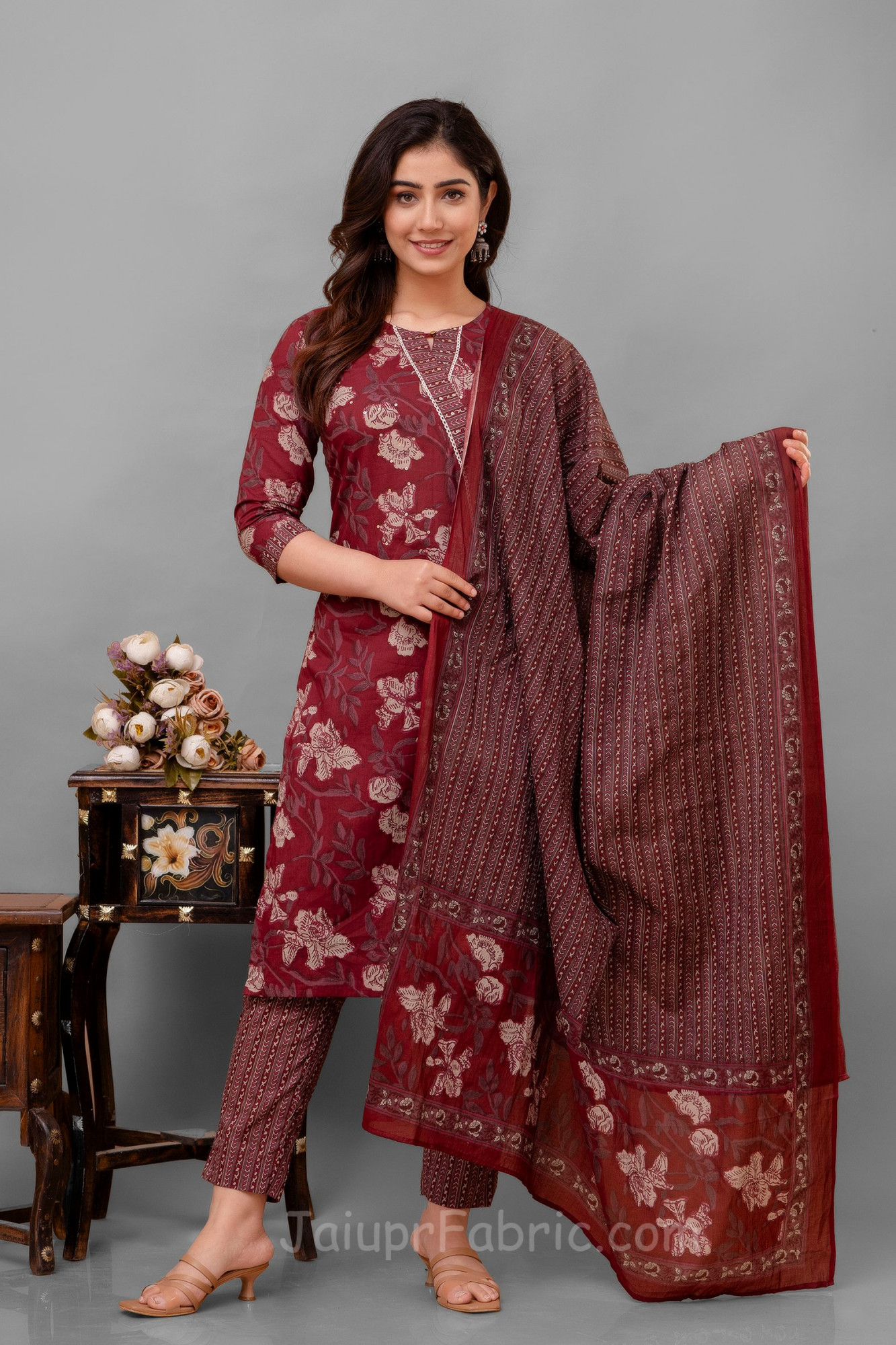 Maroon Kurti 3 pcs set