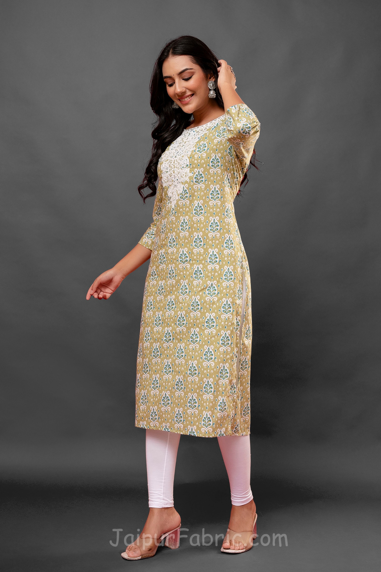 Green Kurti with thread work