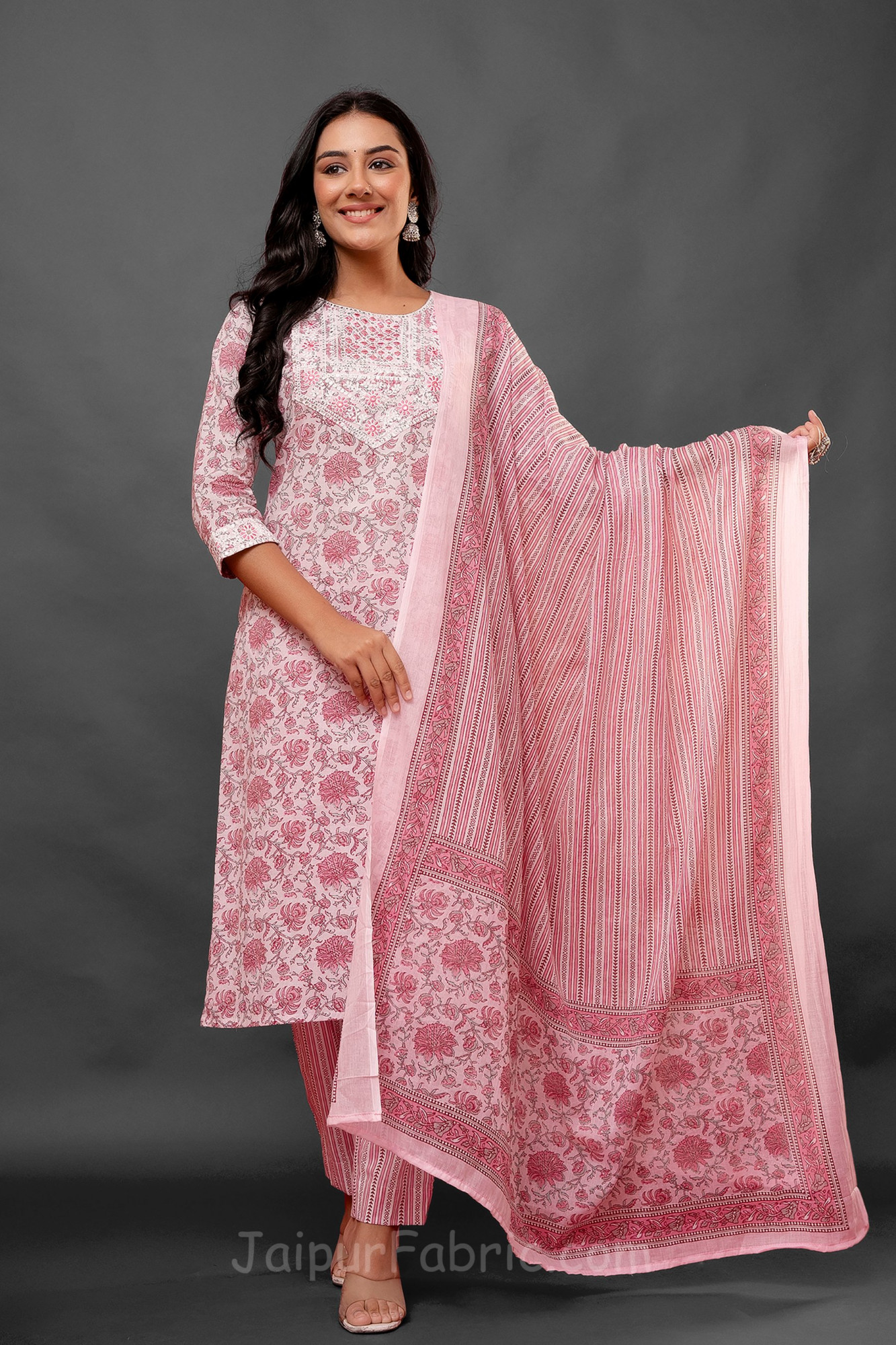 Pink Floral Kurti 3 pcs Set