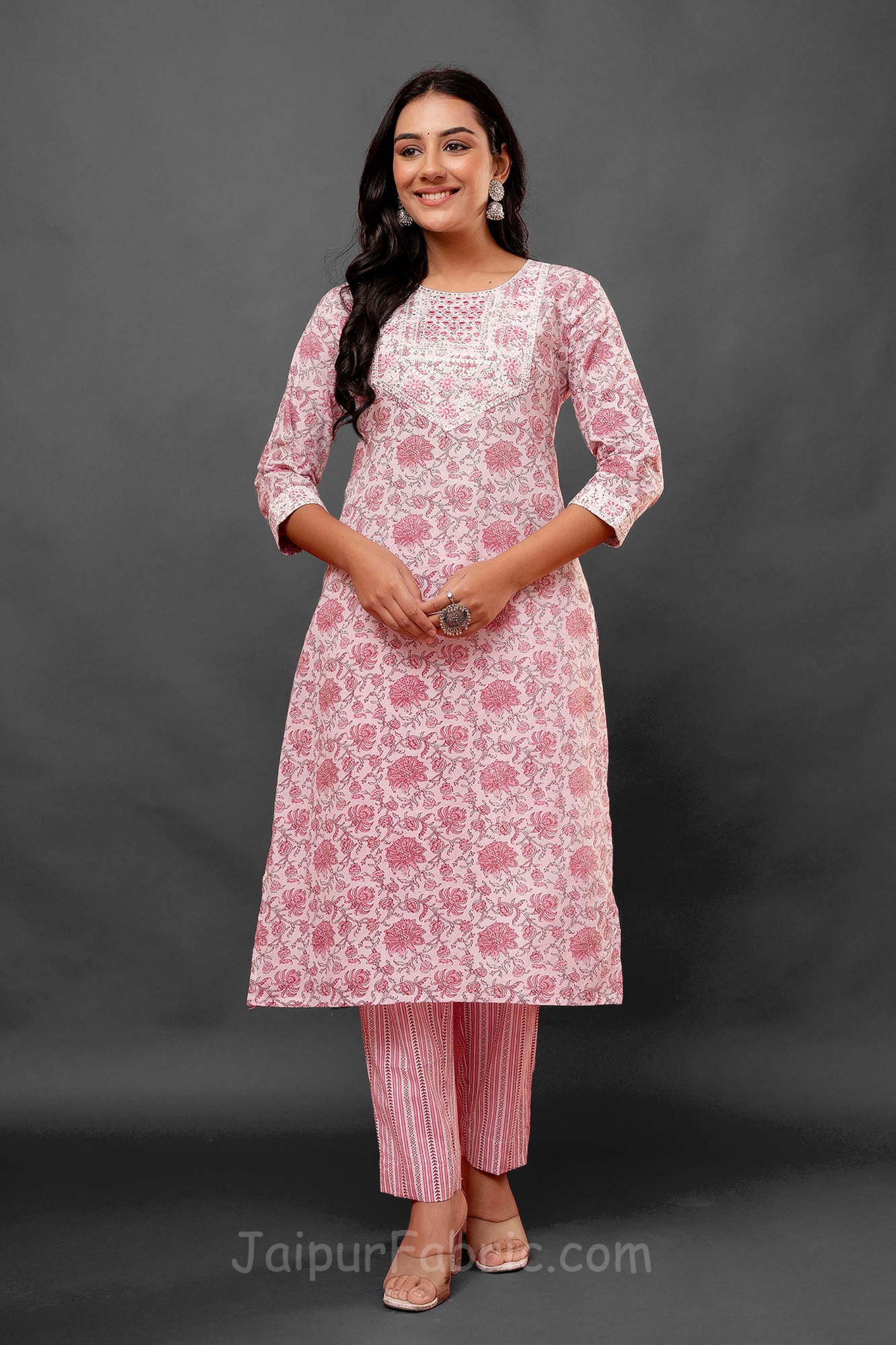 Pink Floral Kurti 3 pcs Set