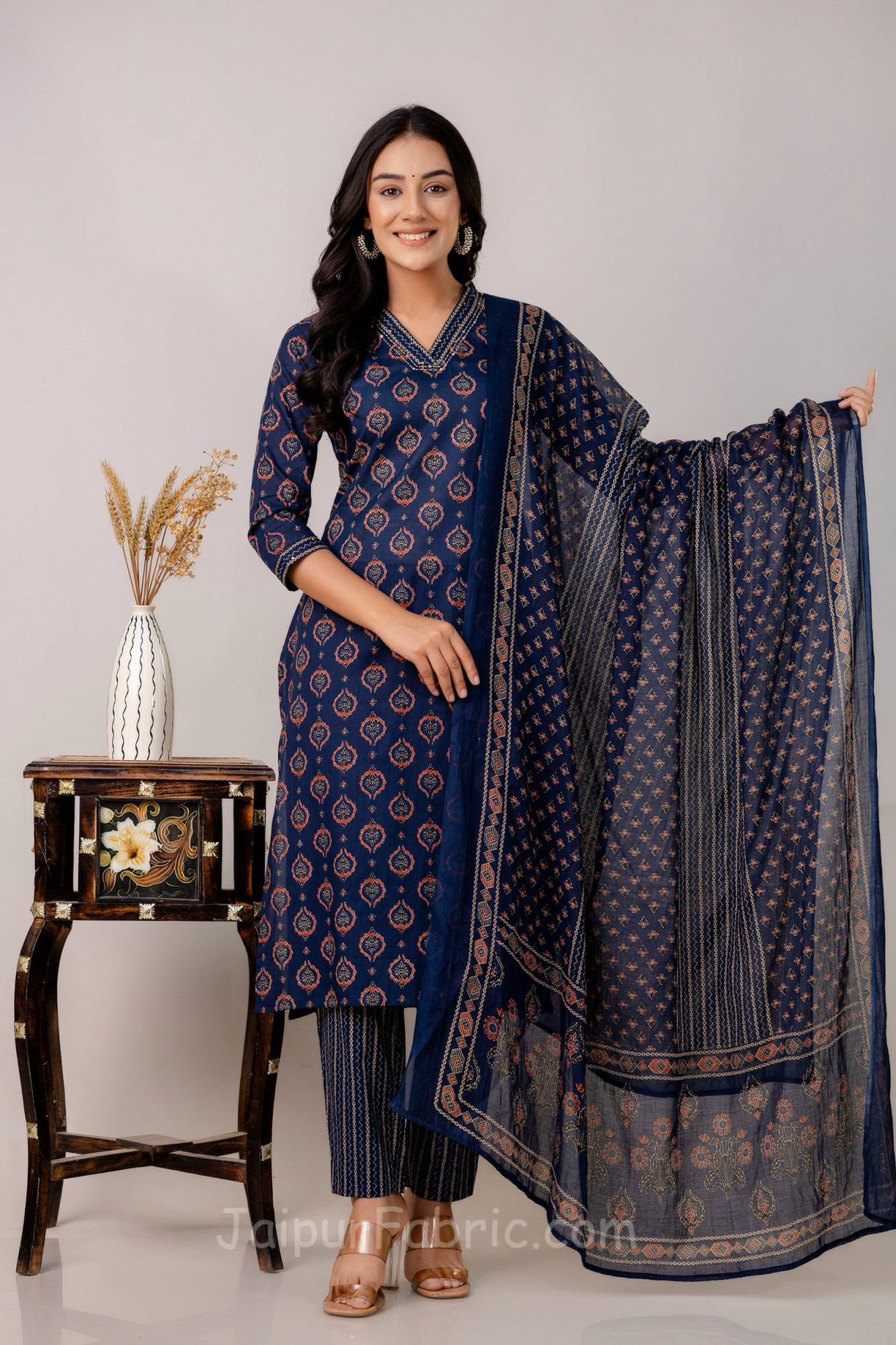 Navy Blue 3 pcs kurti set