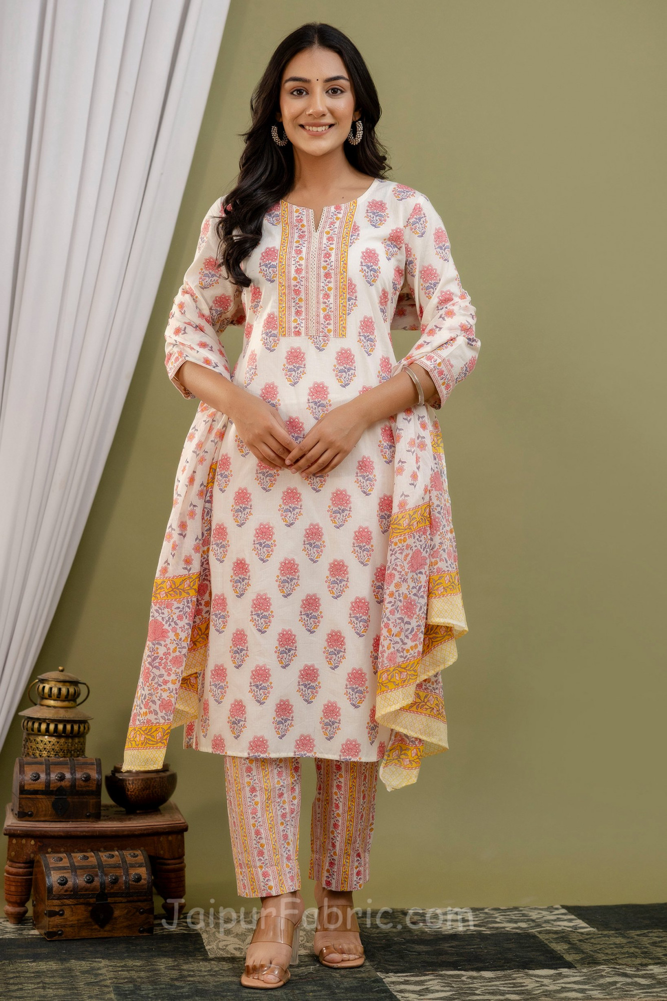 Pink Boota Print 3 pcs kurti set