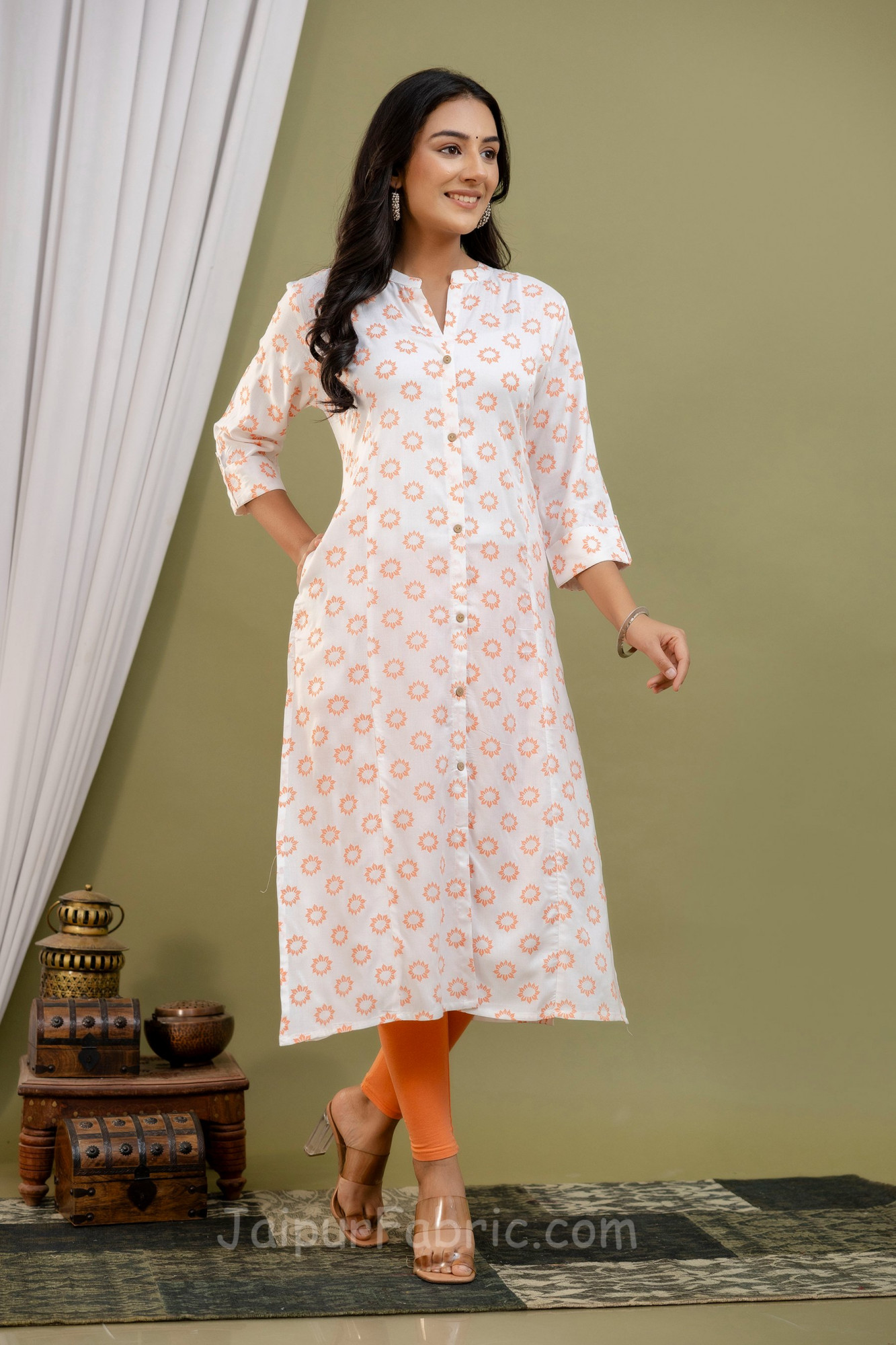 Jaipur Fabric® A line White Kurti