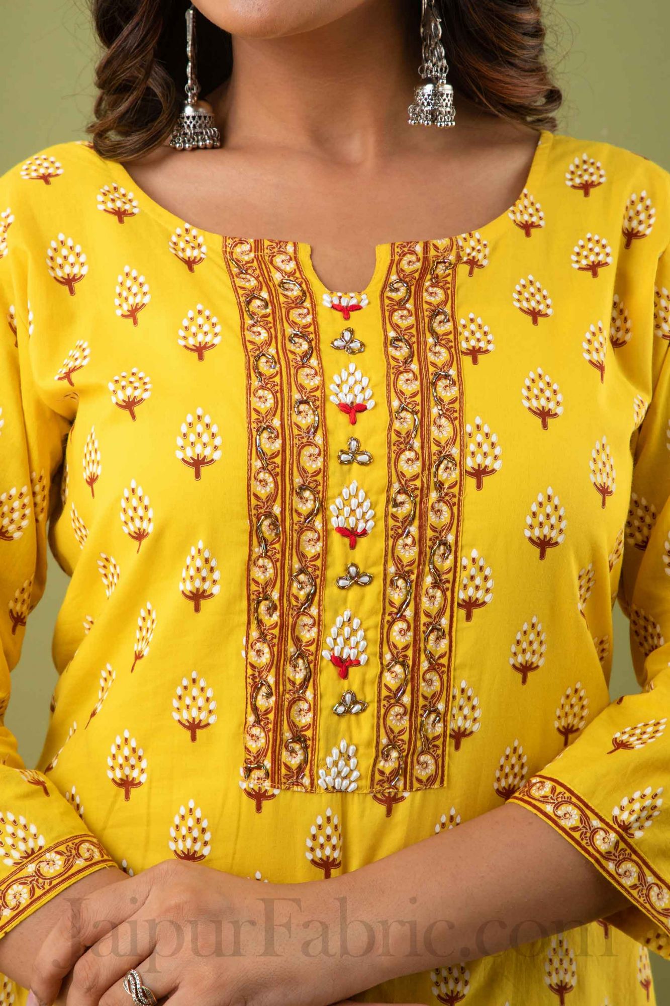 Women Yellow Cotton Kurti With Palazzo