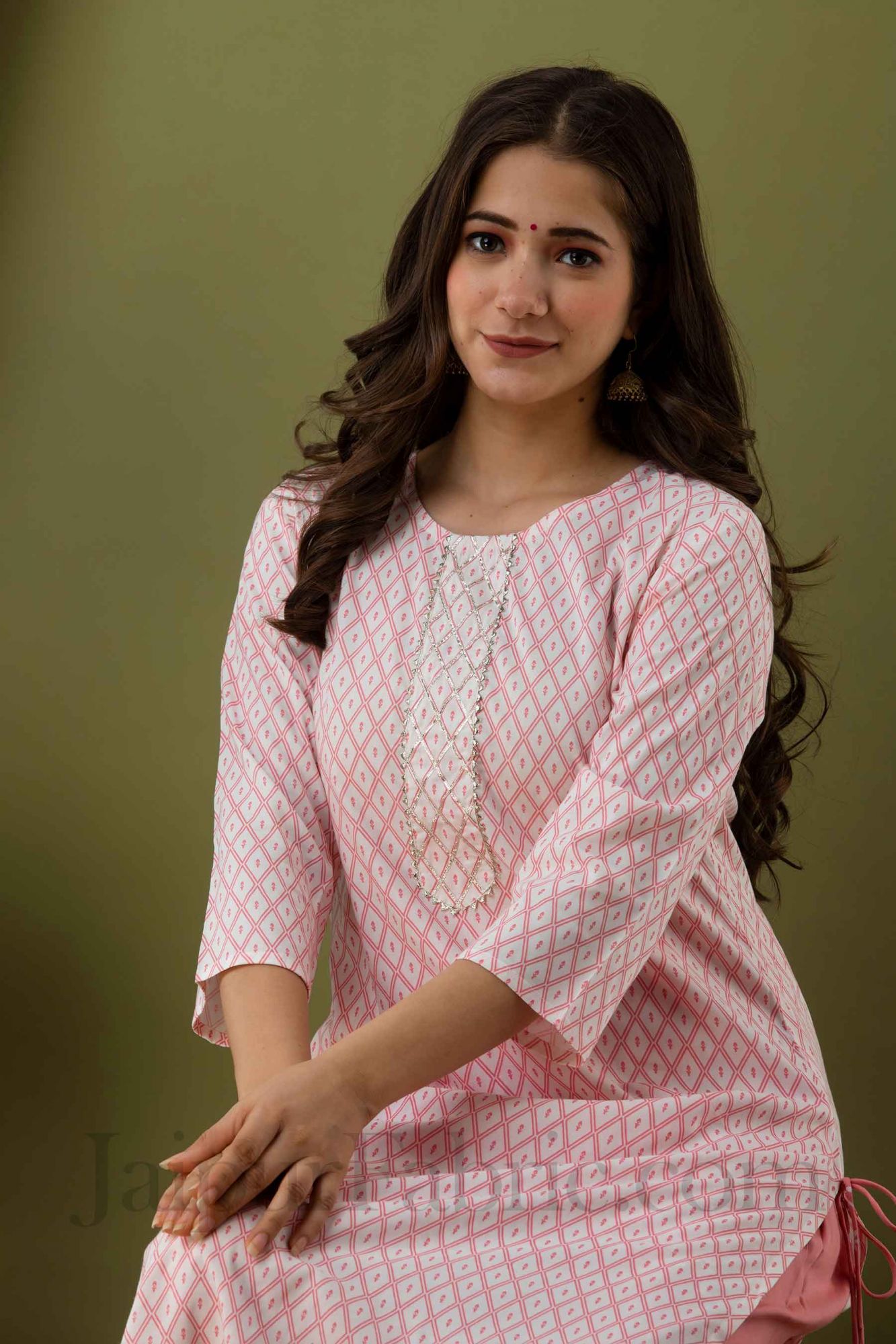 Women Peach Cotton Kurti With Palazzo