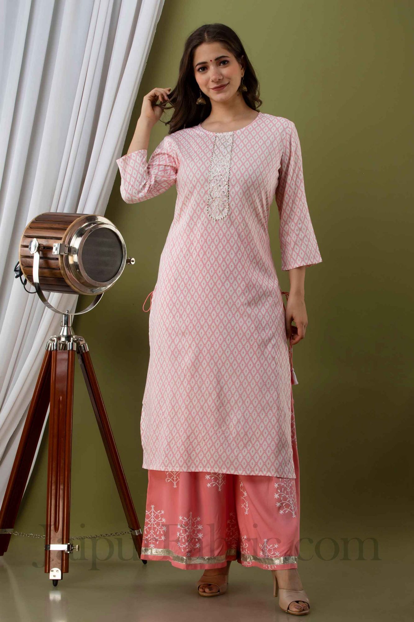 Women Peach Cotton Kurti With Palazzo