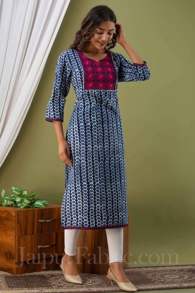 Women Blue Cotton Kurti