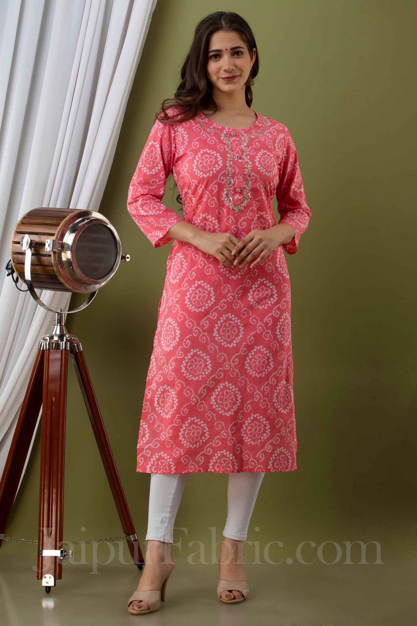 Women Peach Cotton Kurti