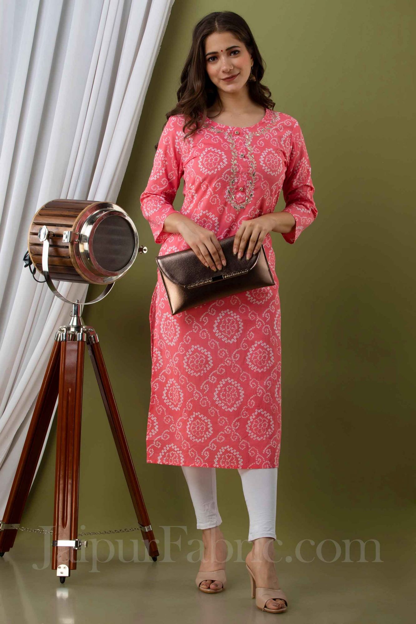 Women Peach Cotton Kurti