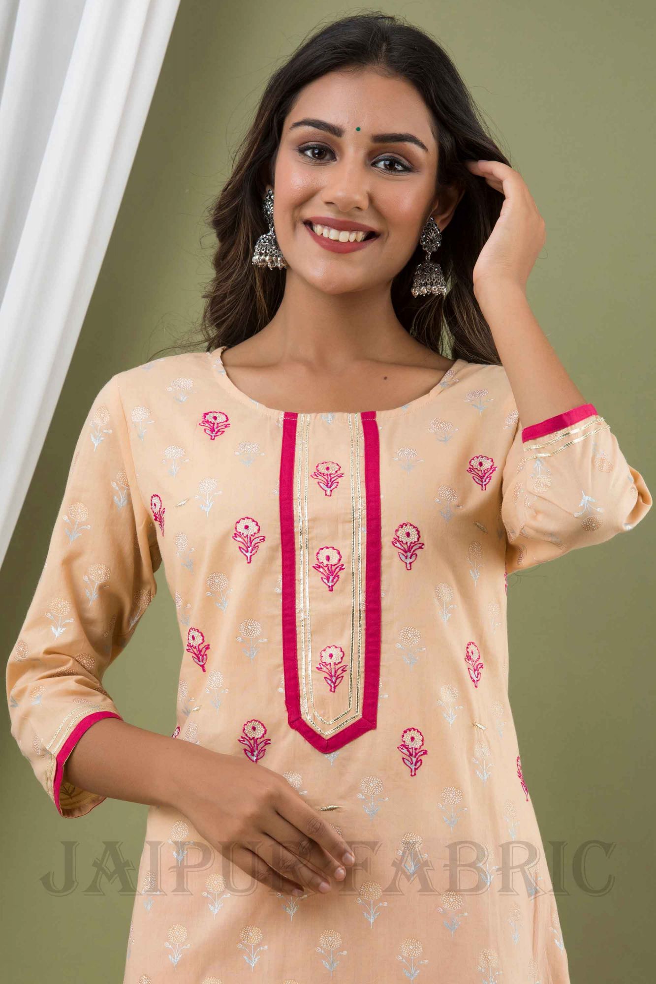 Women Peach Cotton Kurti