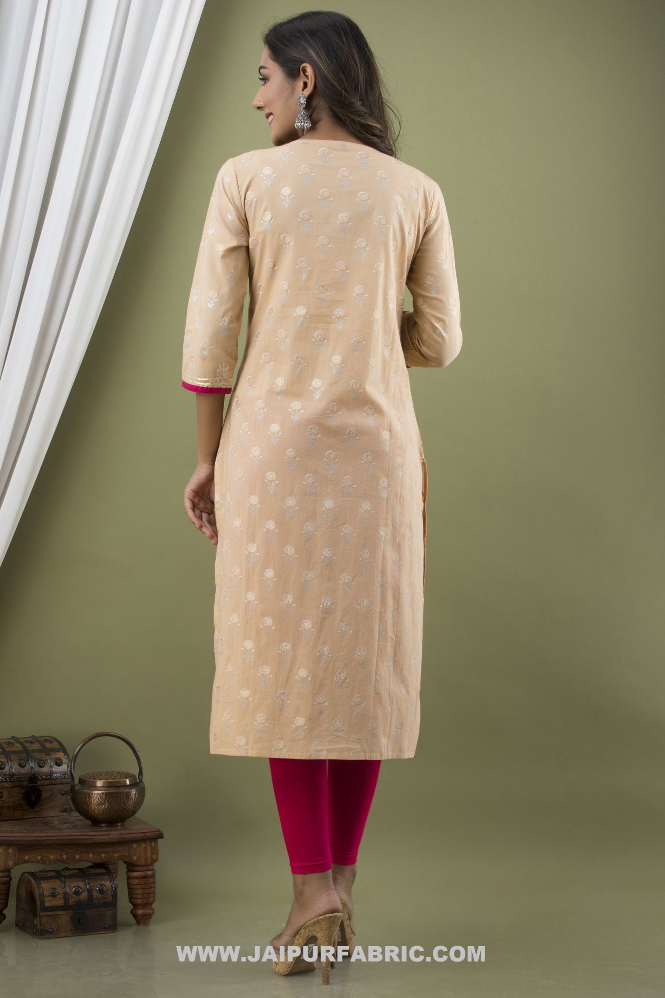 Women Peach Cotton Kurti