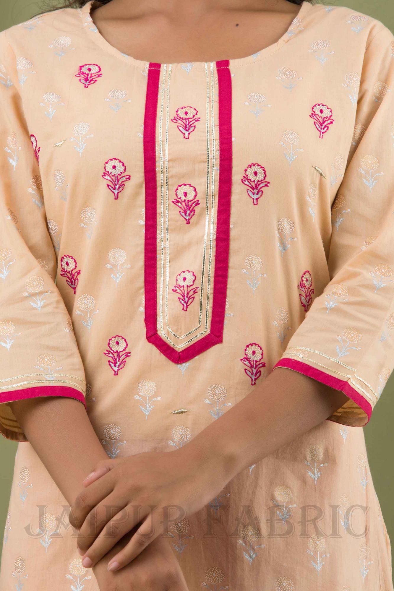 Women Peach Cotton Kurti