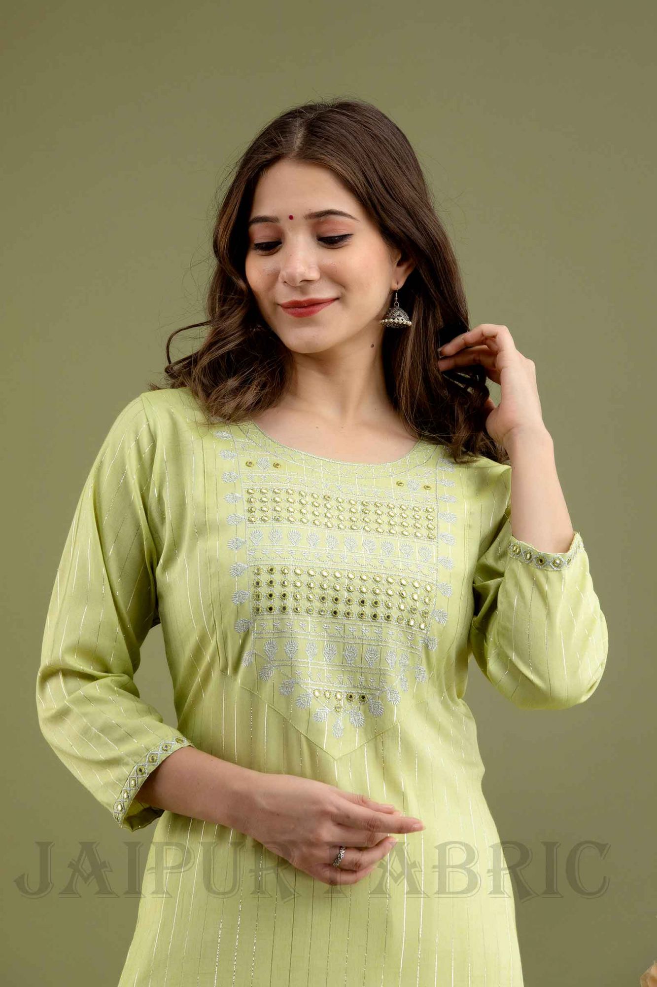 Women Sea Green Cotton Kurti with Pant