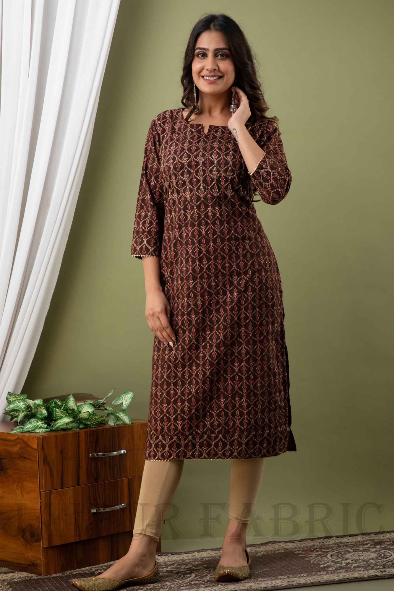 Women Cotton Brown Kurti