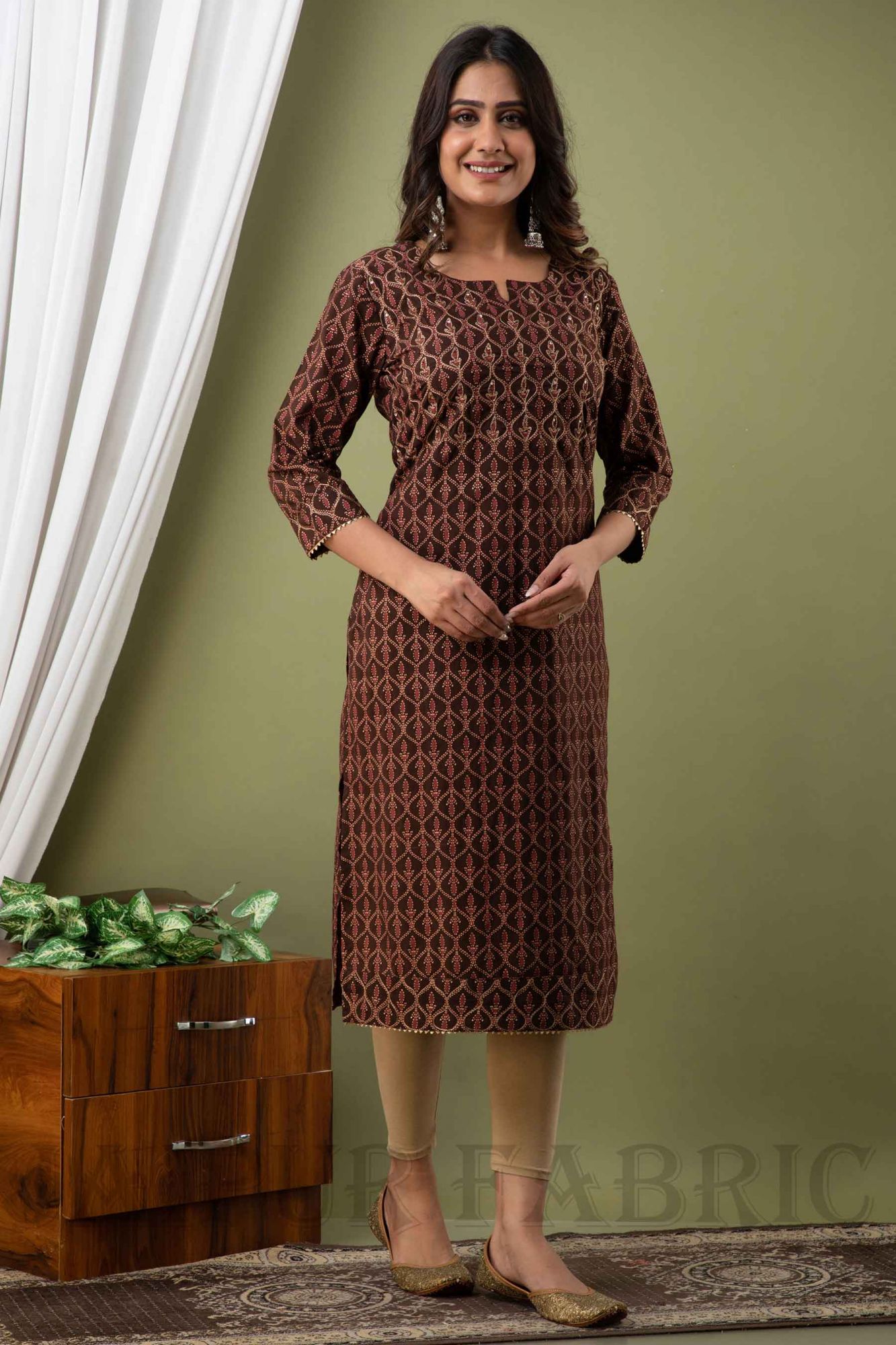 Women Cotton Brown Kurti