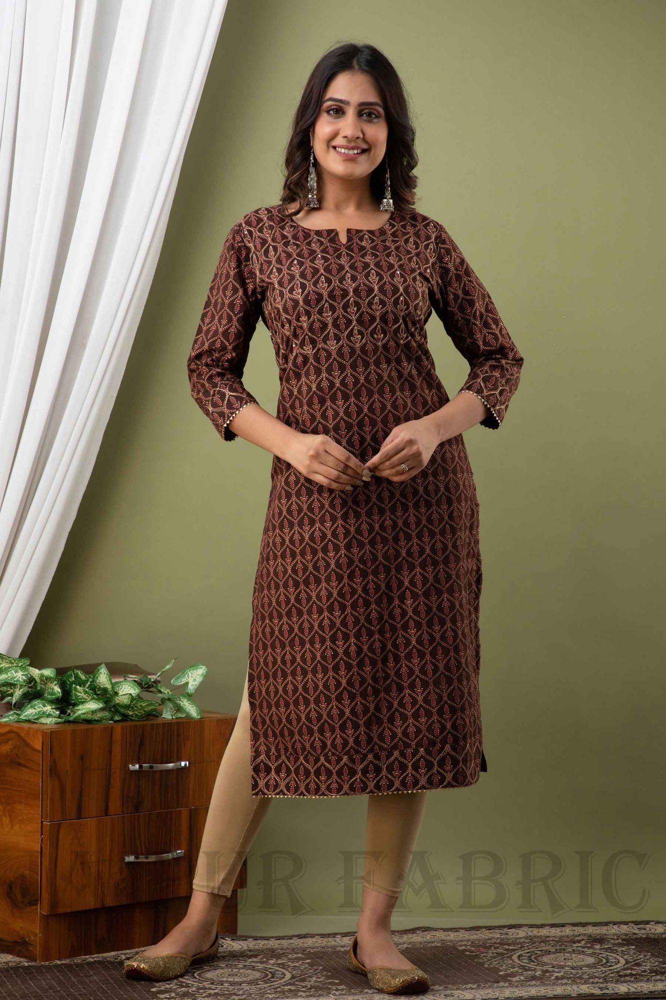 Women Cotton Brown Kurti