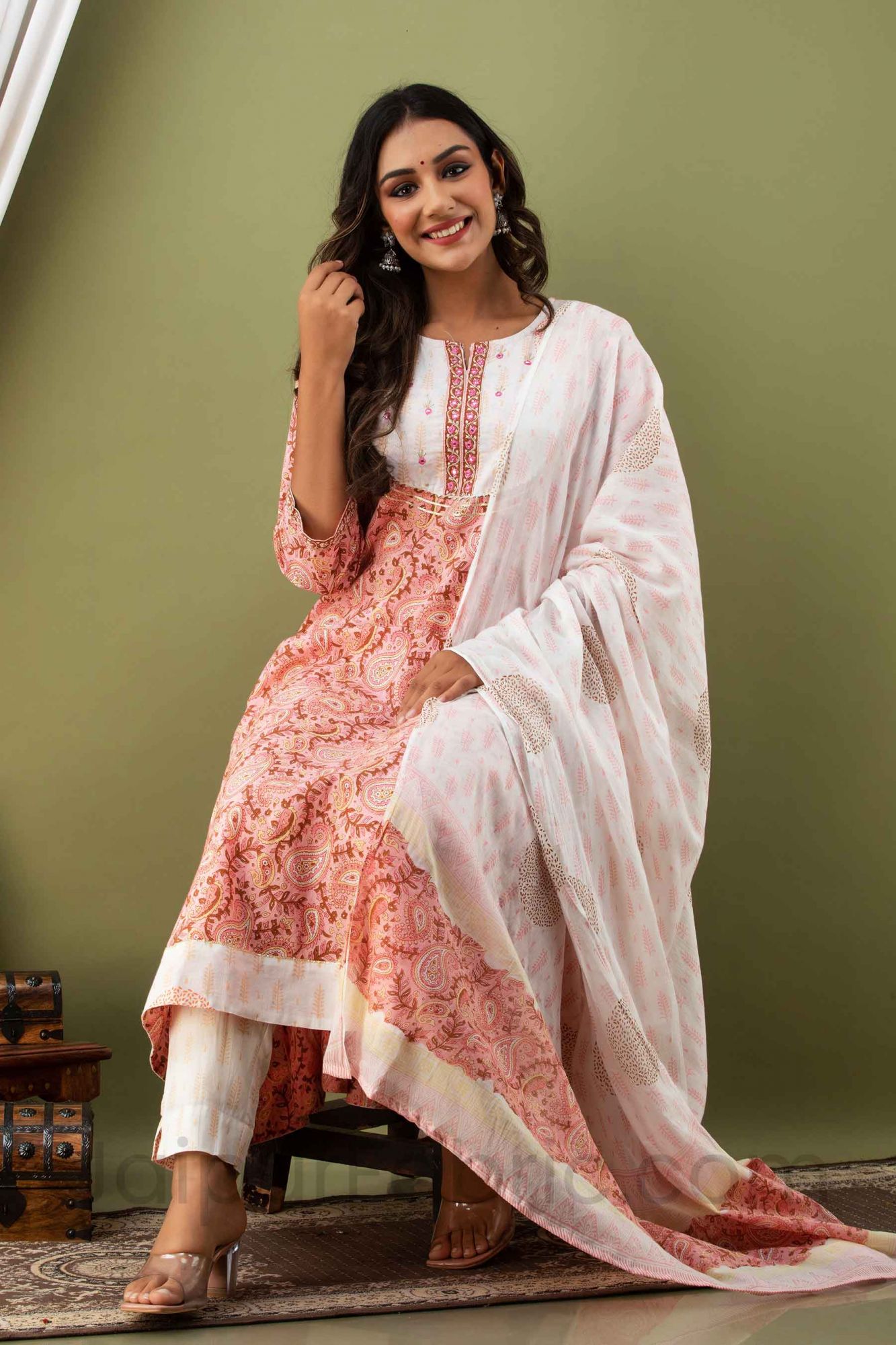 Women Long Aline Kurti with Pant & Dupatta