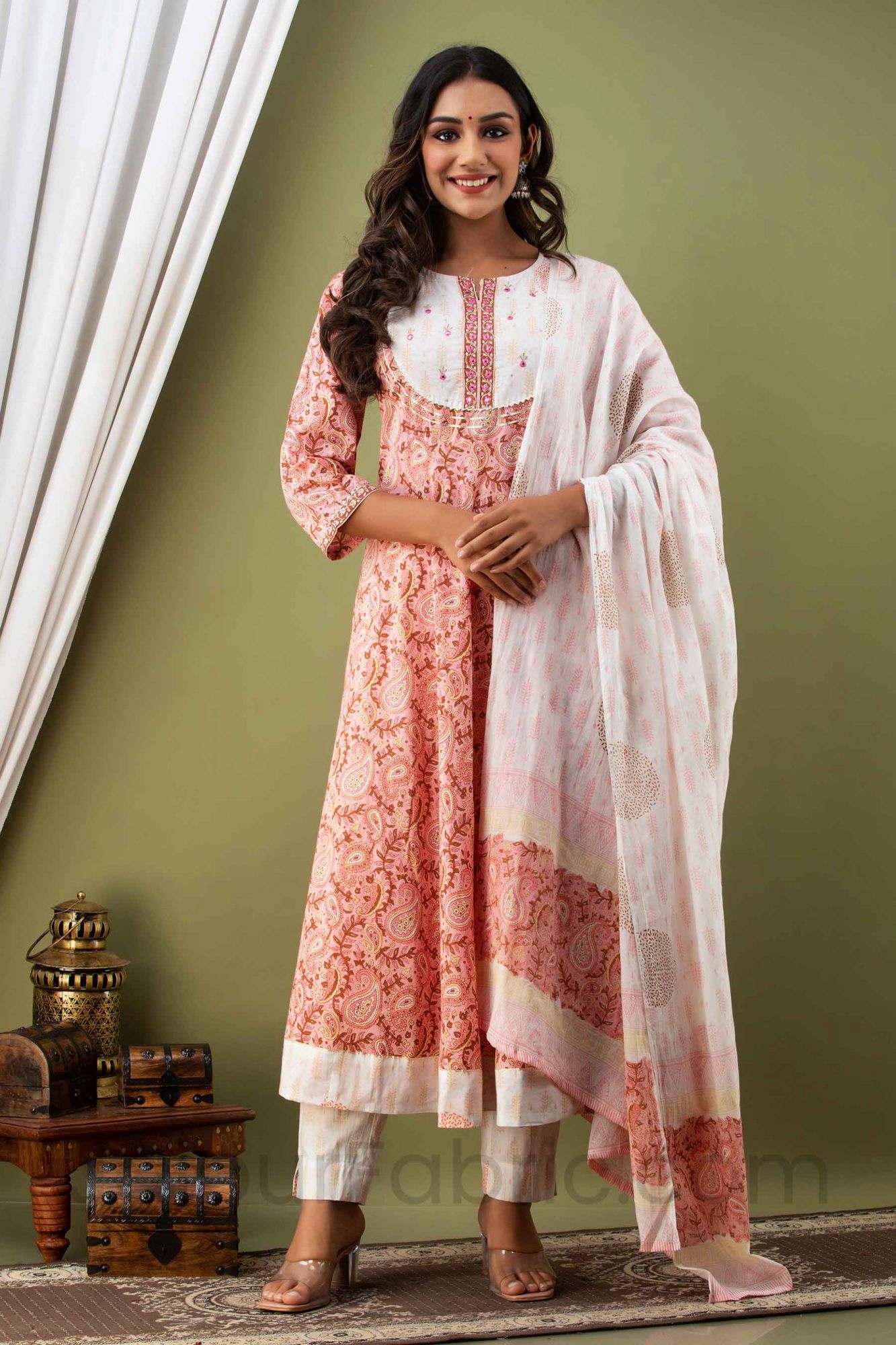 Women Long Aline Kurti with Pant & Dupatta