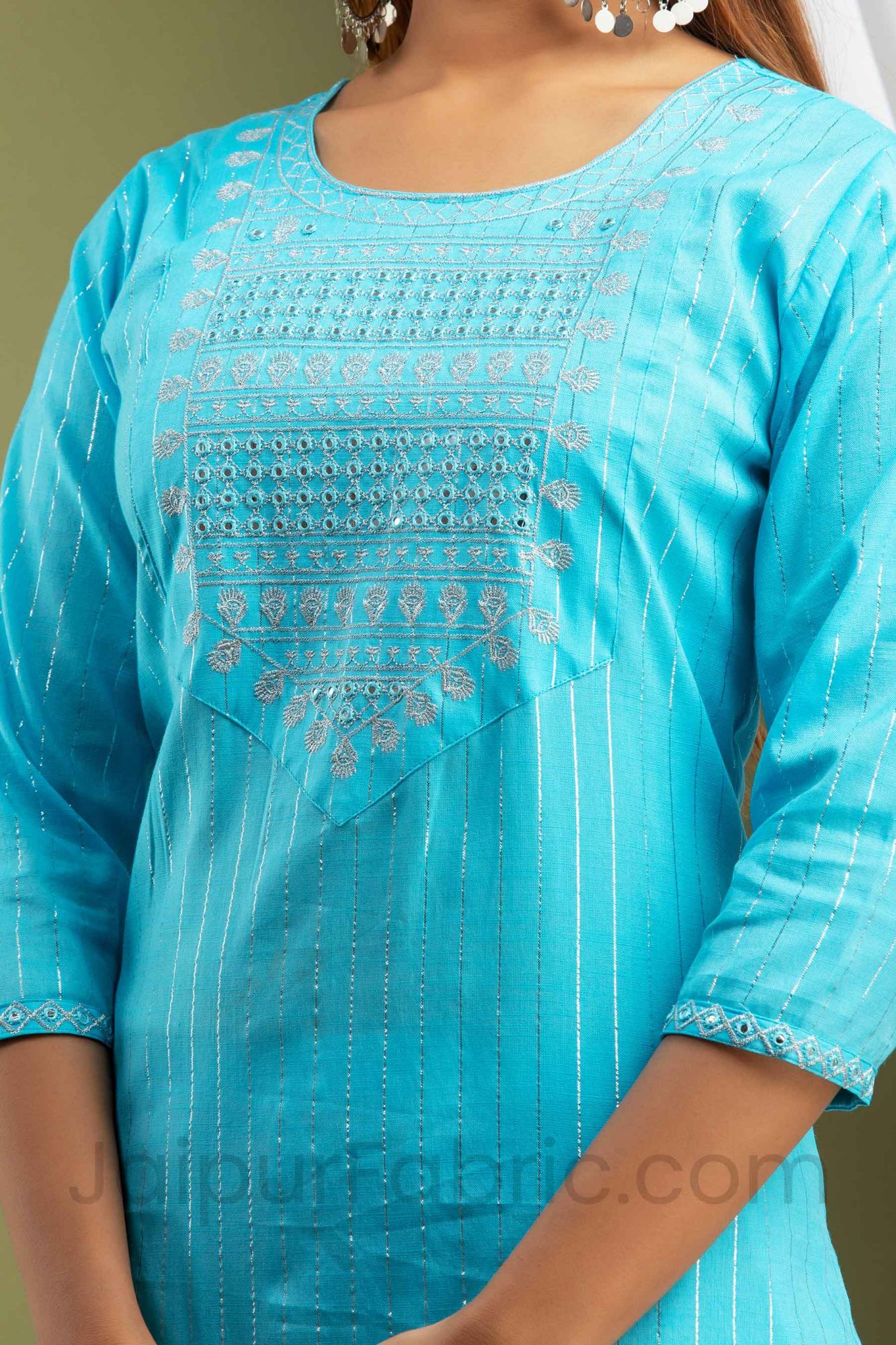 Women Blue Lining Cotton Kurti with Pant