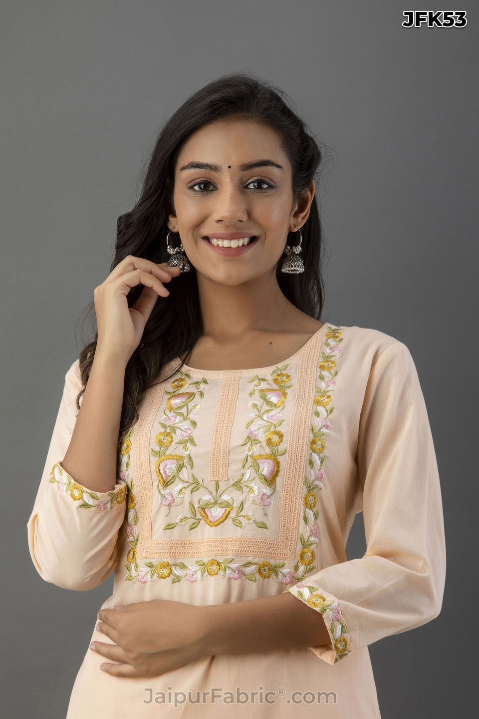 Peach Embroidery Kurti Pant Set