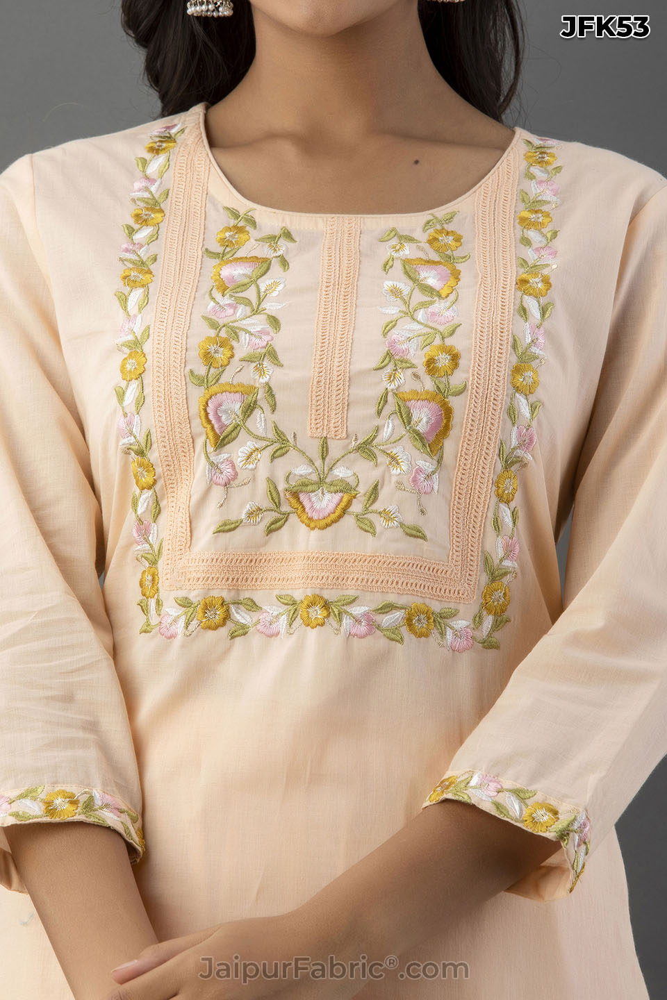 Peach Embroidery Kurti Pant Set