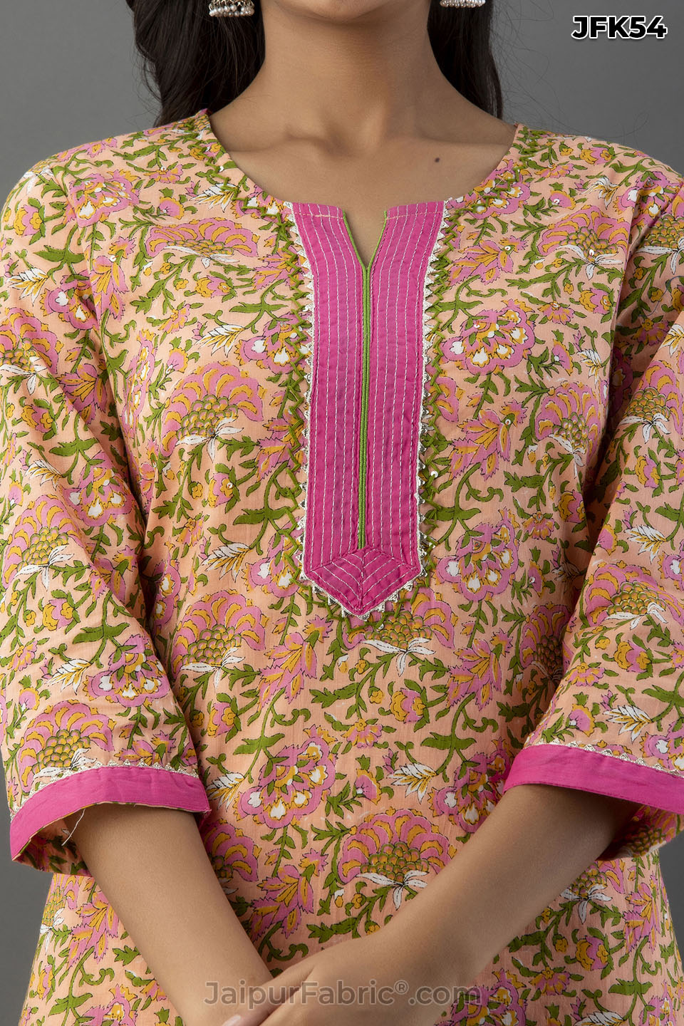 Katha work Cotton Kurti Pant & Dupatta