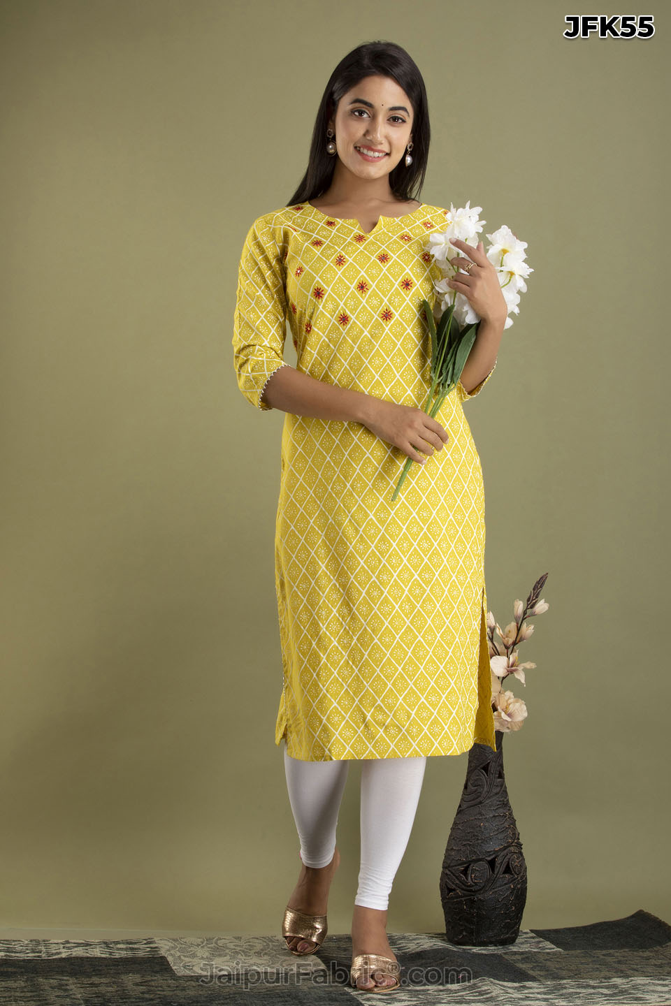 Yellow Embroidery Kurti