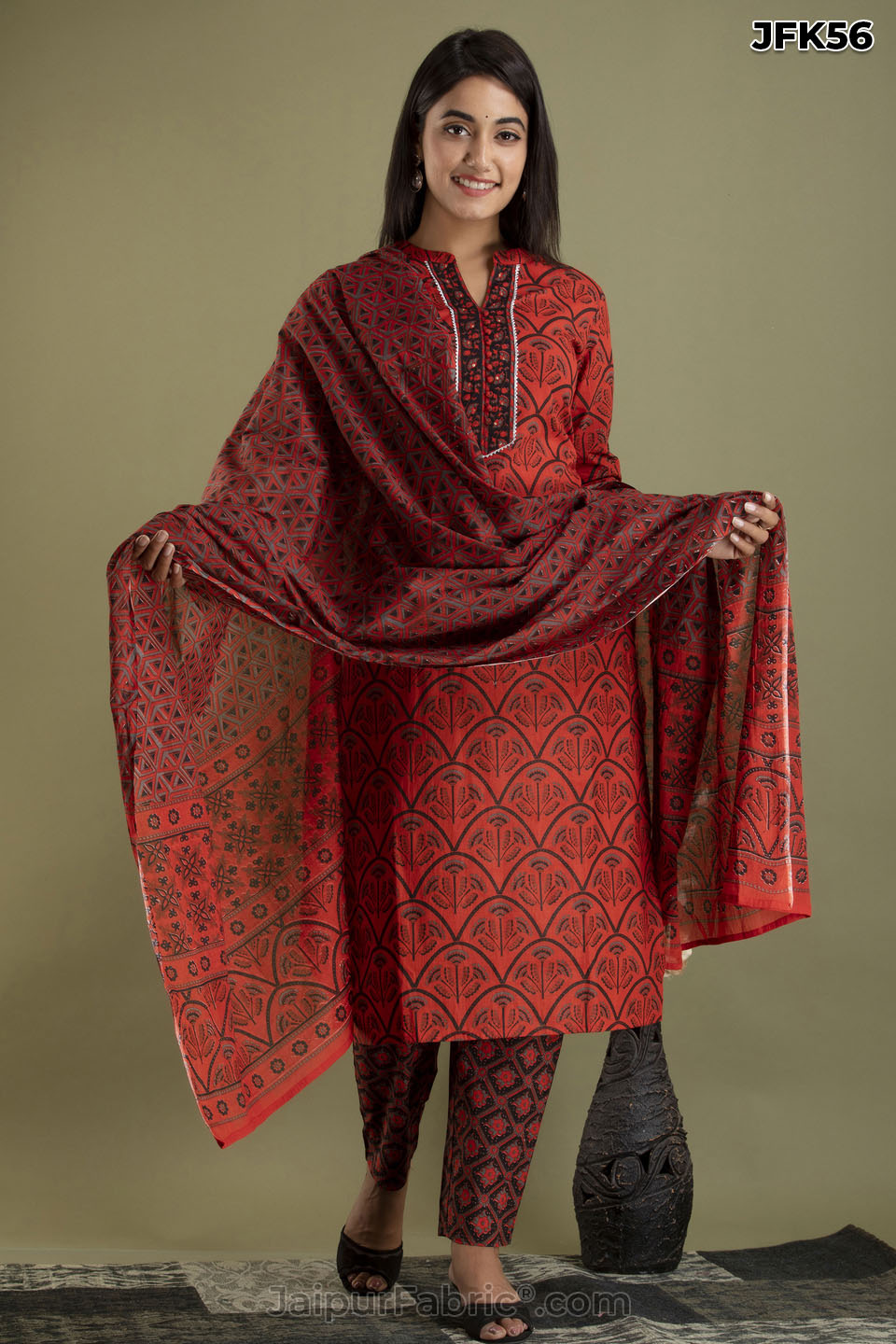 Brick Cotton Kurti Pant & Dupatta