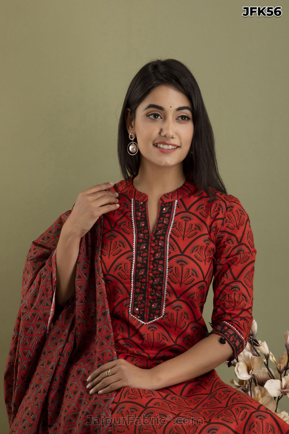 Brick Cotton Kurti Pant & Dupatta