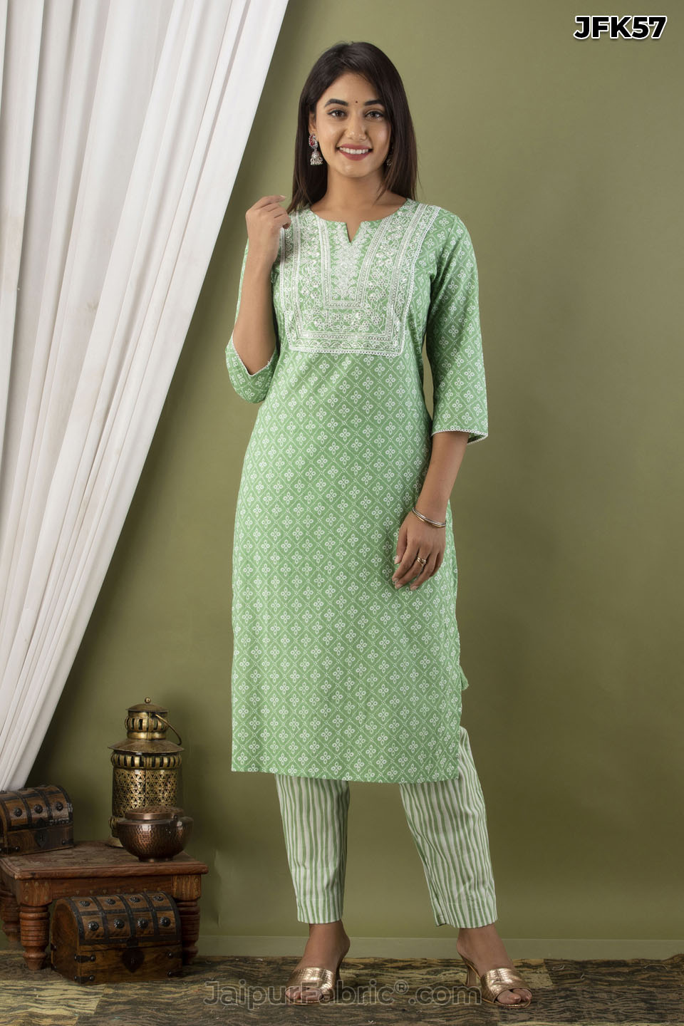 Green Embroidery Kurti Pant & Dupatta