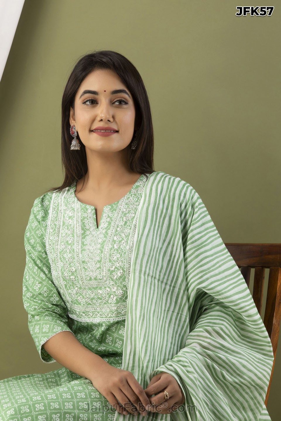 Green Embroidery Kurti Pant & Dupatta