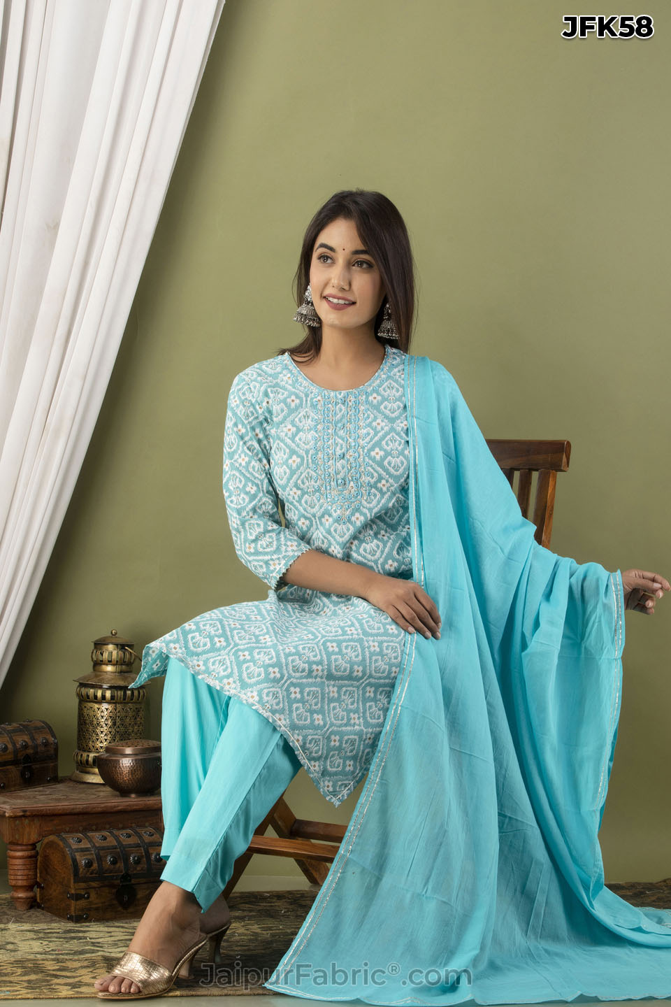 Blue Embroidery Kurti Pant & Dupatta