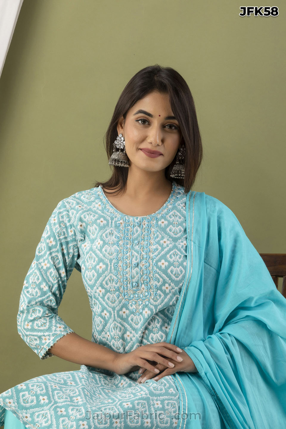 Blue Embroidery Kurti Pant & Dupatta