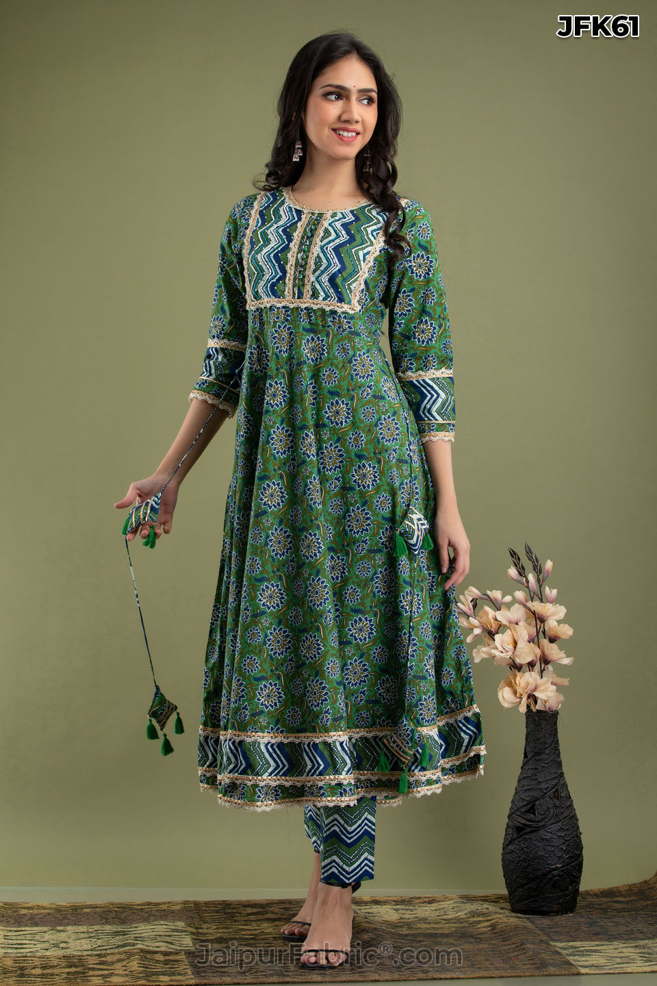 Green Aline Kurti Pant Set