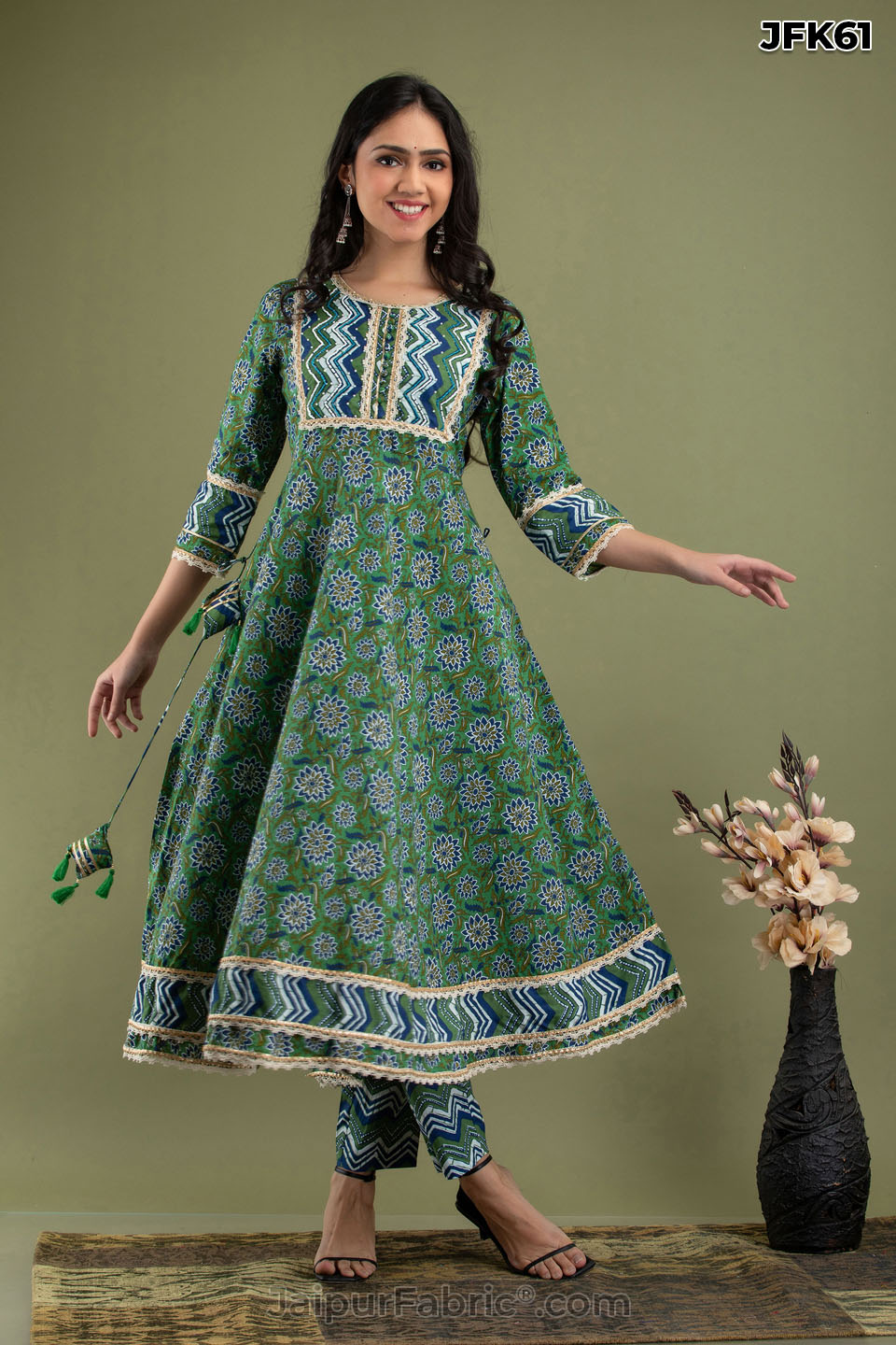 Green Aline Kurti Pant Set