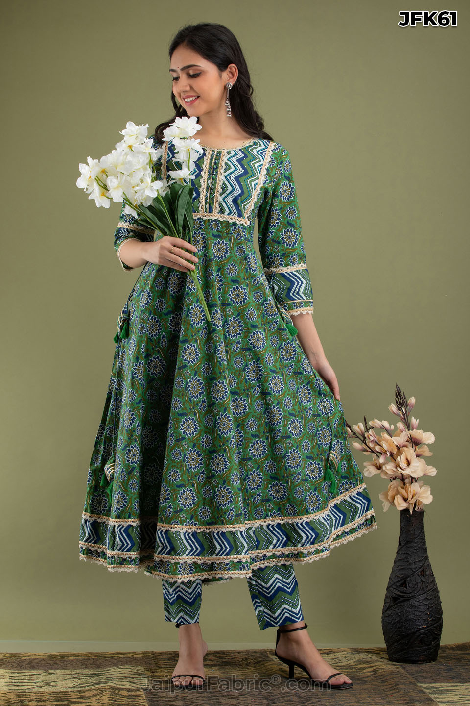 Green Aline Kurti Pant Set