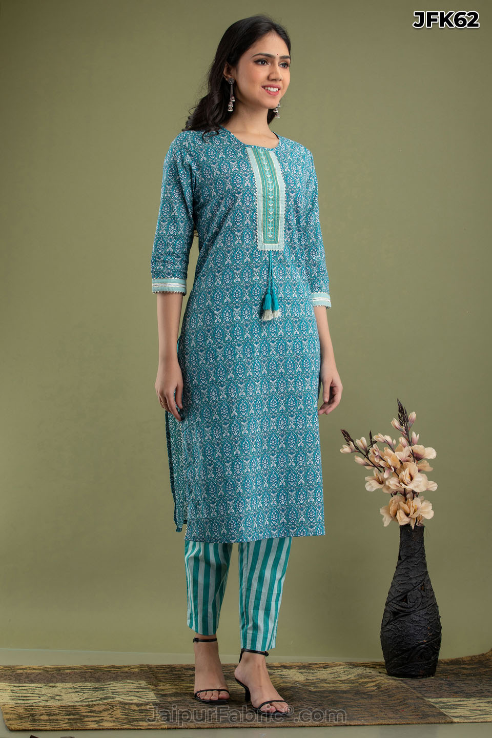 Blue Cotton Kurti Pant Set