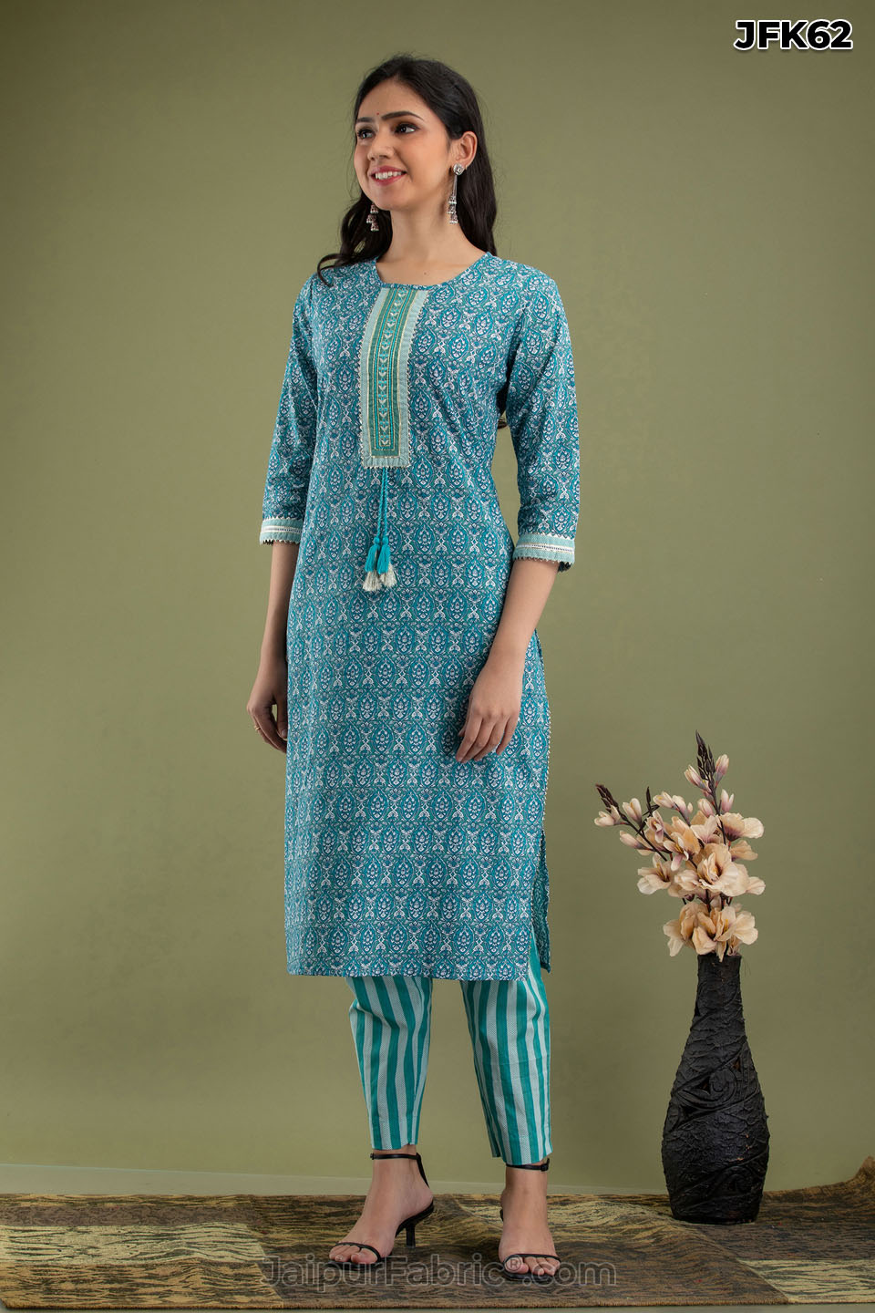 Blue Cotton Kurti Pant Set