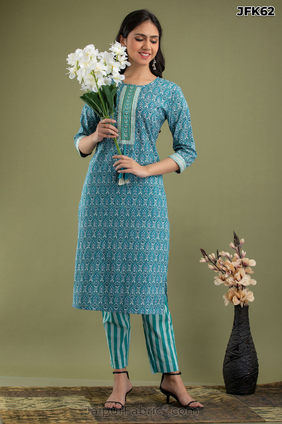 Blue Cotton Kurti Pant Set