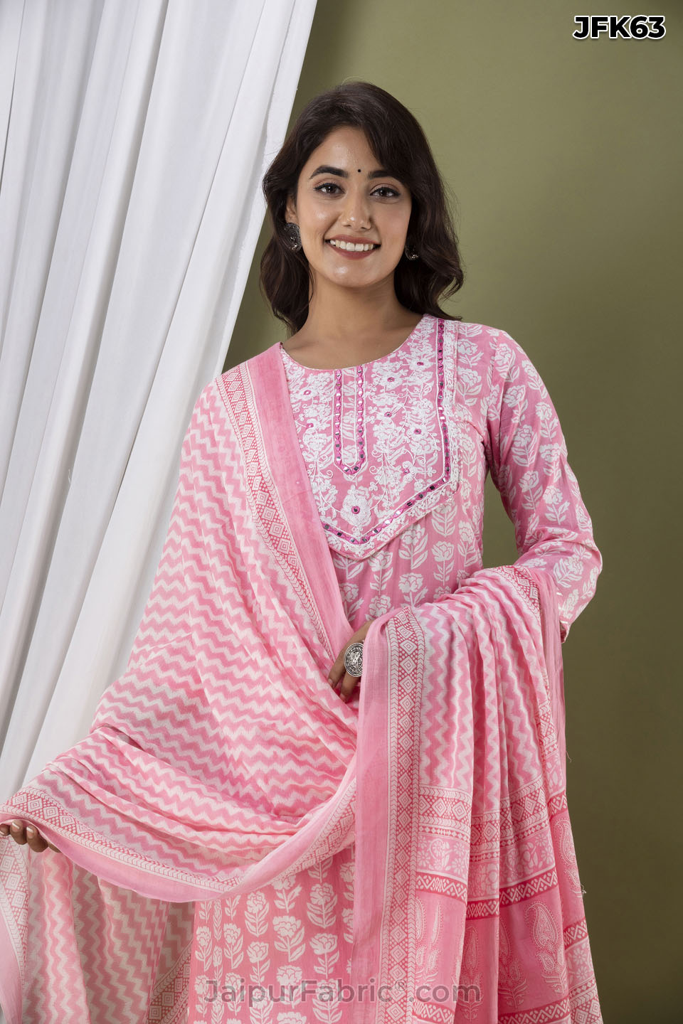 Pink Embroidery Kurti Pant & Dupatta