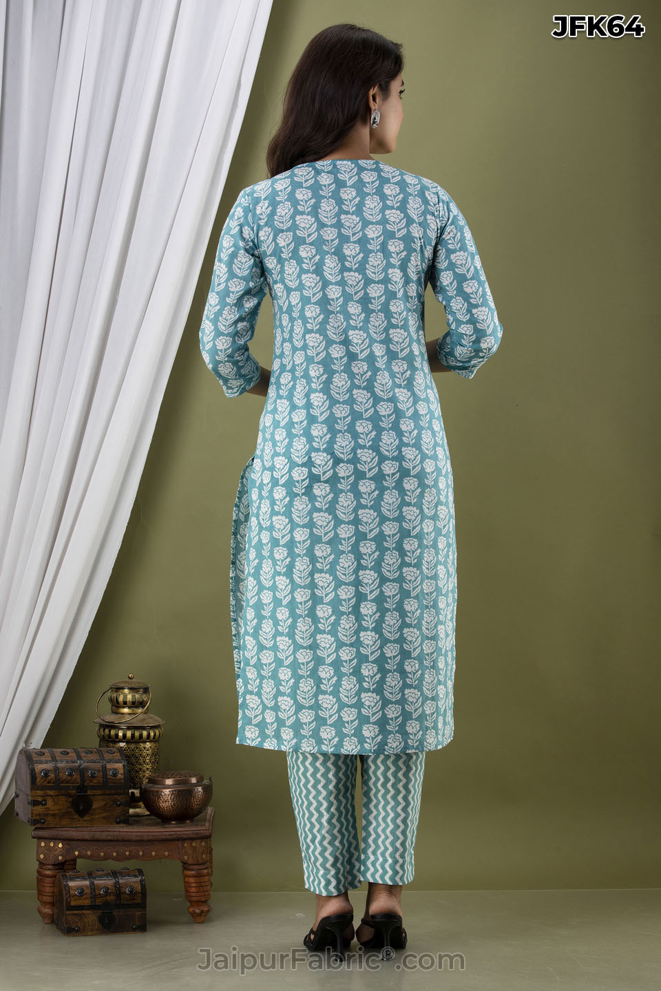 Sea Green Embroidery Kurti Pant & Dupatta