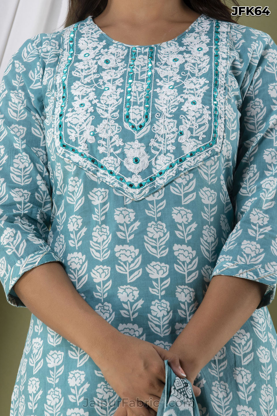 Sea Green Embroidery Kurti Pant & Dupatta