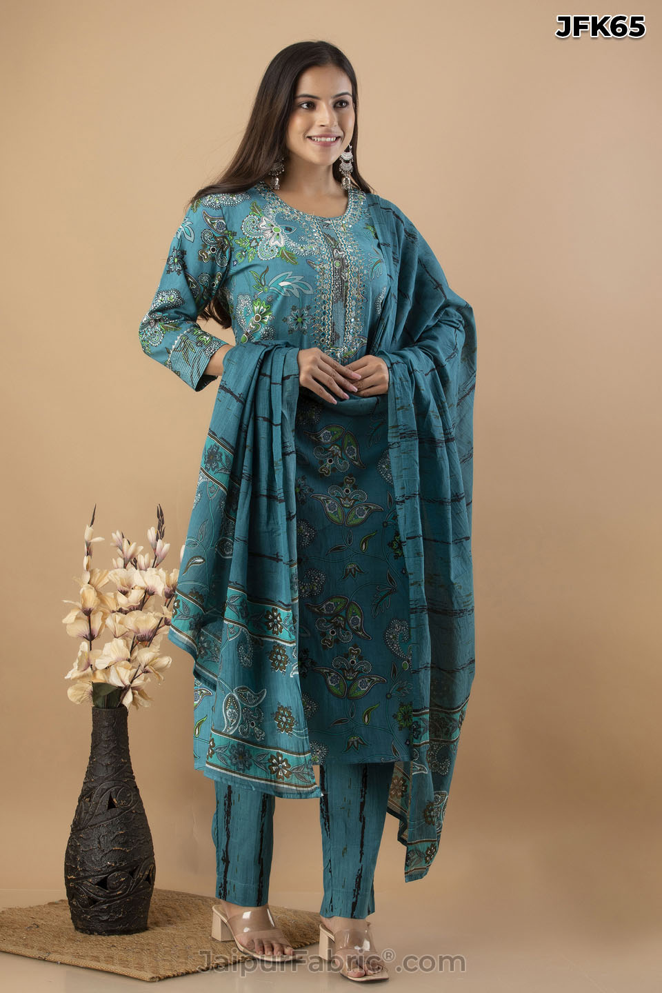 Teal Green Kurti Pant & Dupatta