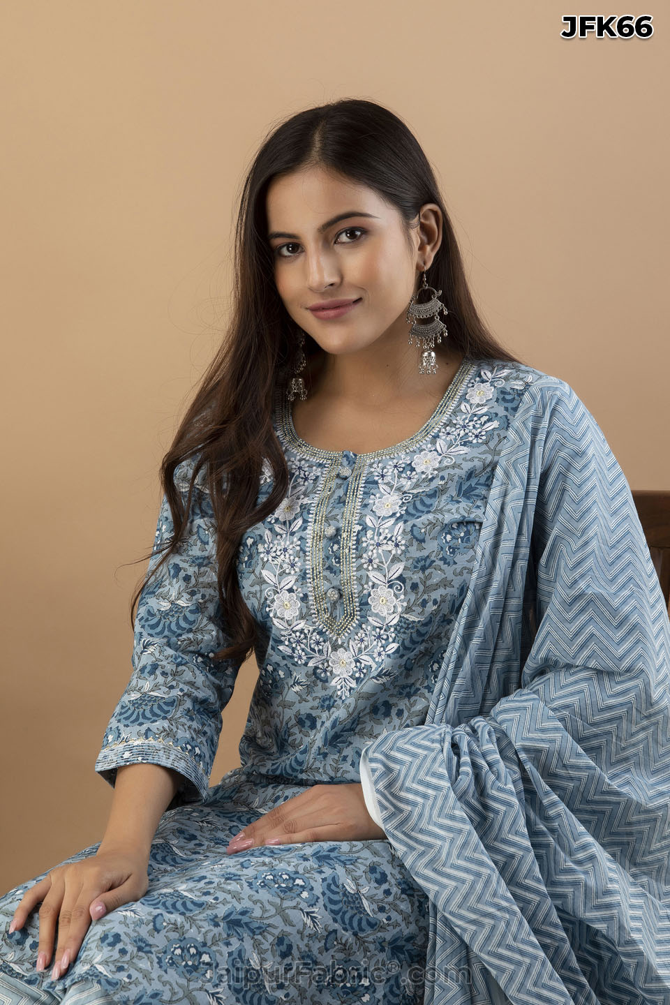 Sky Blue Kurti Pant & Dupatta