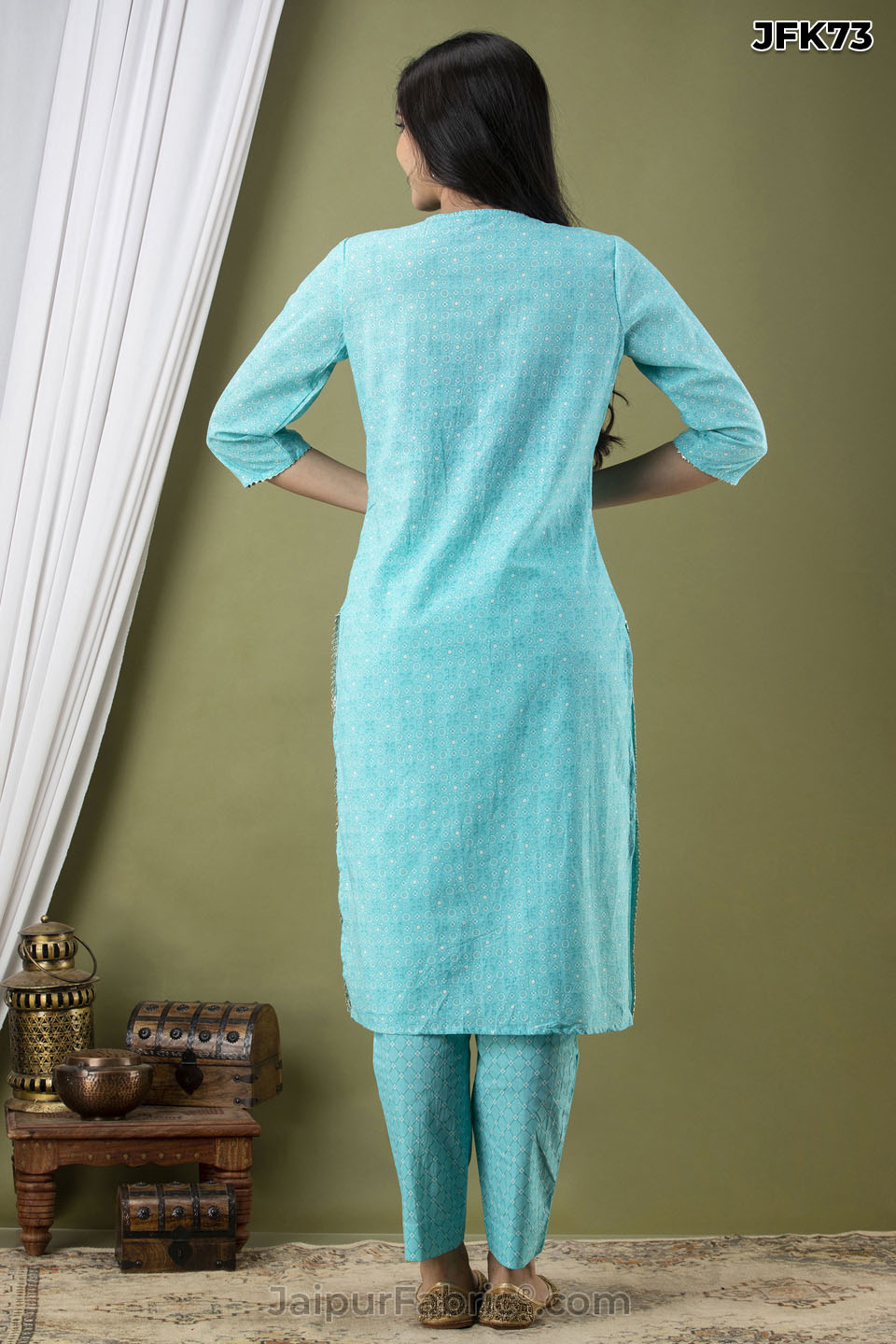 Blue Cotton Kurti 3pcs Set